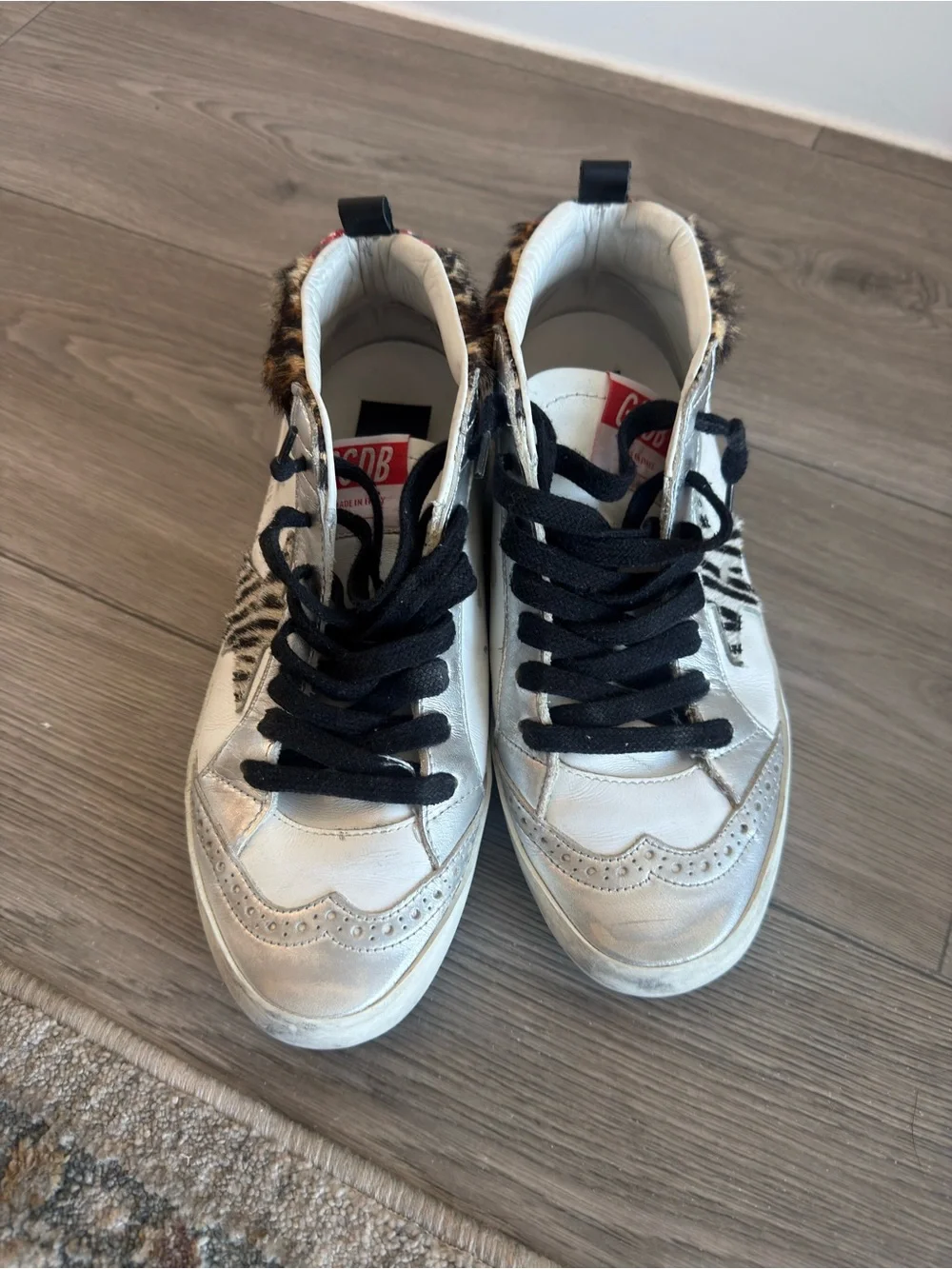 Golden Goose Size 37 White Leopard Accent High-Top Sneakers